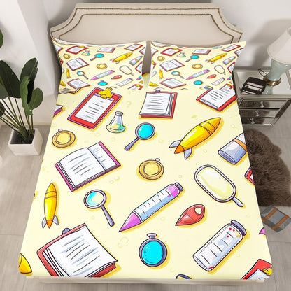 Chemistry Bed Sheets for Kids Teens Girls Boys,Chemical Experiment Fitted Sheet Twin,Science Themed Sheets for Math Lovers,Chemistry Lab Bedding Set,White and Black