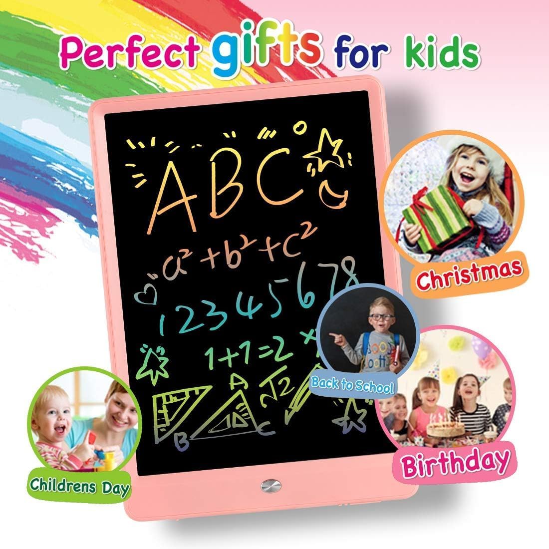 Kids LCD Writing Tablet, 10.5 Inch Colorful Electronic Board Drawing Pad, Electronic Erasable Doodle Tablet for Boys Girls Gifts for Toddler Educational Travel Birthday(Pink)