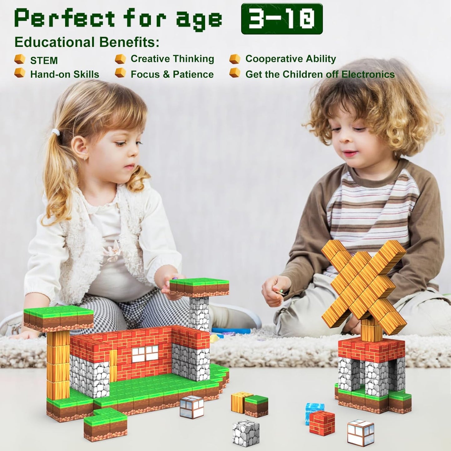 100PCS Magnetic Blocks, 1 inch Building Blocks for Kids, SETM Sensory Toys for Toddlers, Building Blocks Cubes, Birthday Gift for Boys and Girls Aged 3-12 Creative Construction Toys