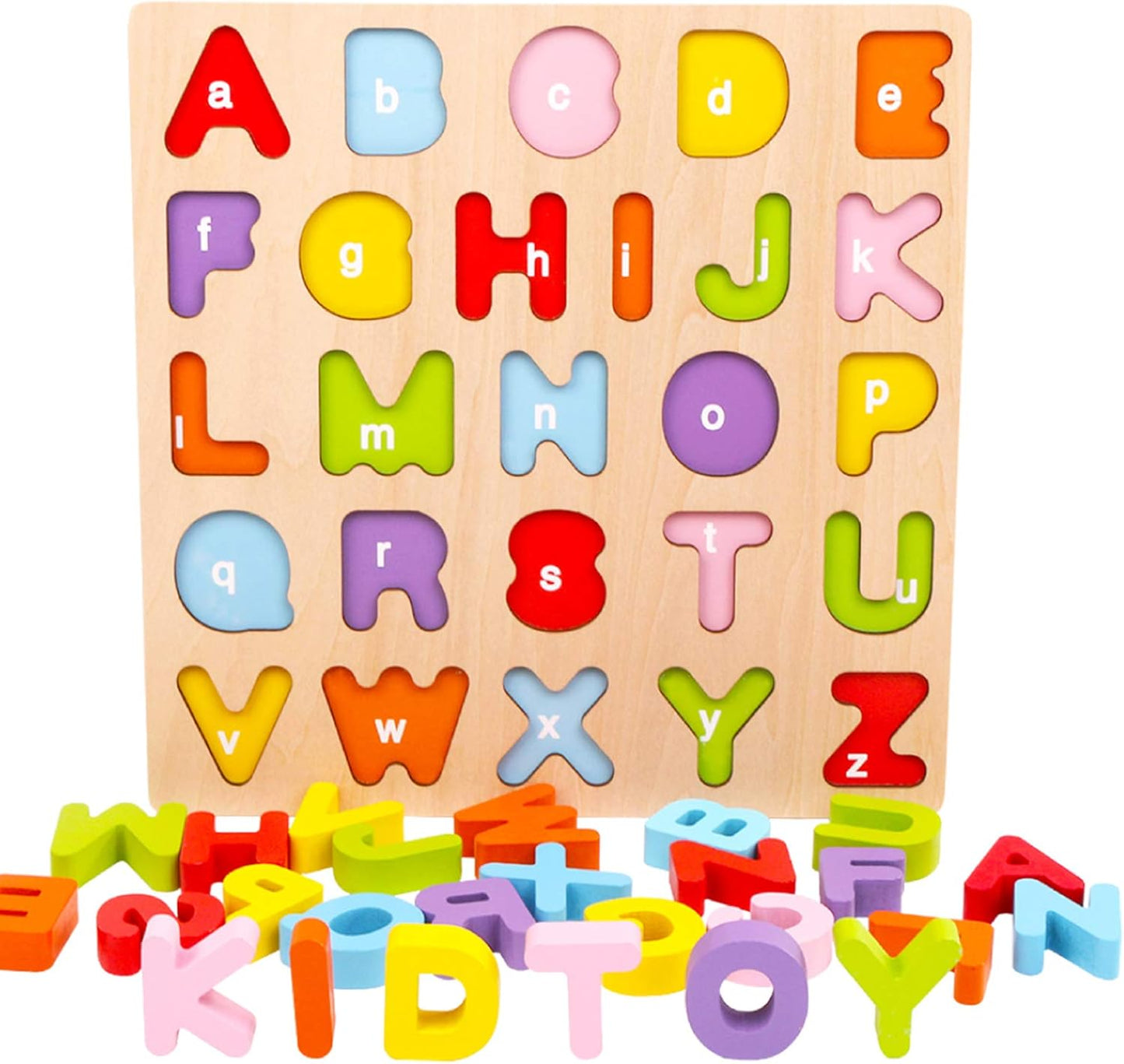 Alphabet Puzzle, WOOD CITY ABC Letter Puzzles for Toddlers 1 2 3 Years Old, Educational Learning Toys for Toddlers, Alphabet Toys with Puzzle Board & Letter Blocks, Best Gifts for Girls and Boys