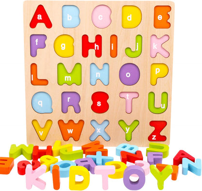 Alphabet Puzzle, WOOD CITY ABC Letter Puzzles for Toddlers 1 2 3 Years Old, Educational Learning Toys for Toddlers, Alphabet Toys with Puzzle Board & Letter Blocks, Best Gifts for Girls and Boys