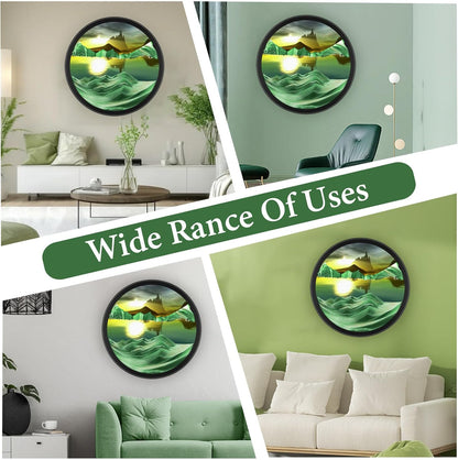 17.3" Moving Sand Art, 3D Sand Art Pictures Deep Sea Sandscape Living Room Decoration, 360° Rotate, Glass Crafts Solid Wood Frame, Relaxing Mood Home Office Work Wall Art Decor