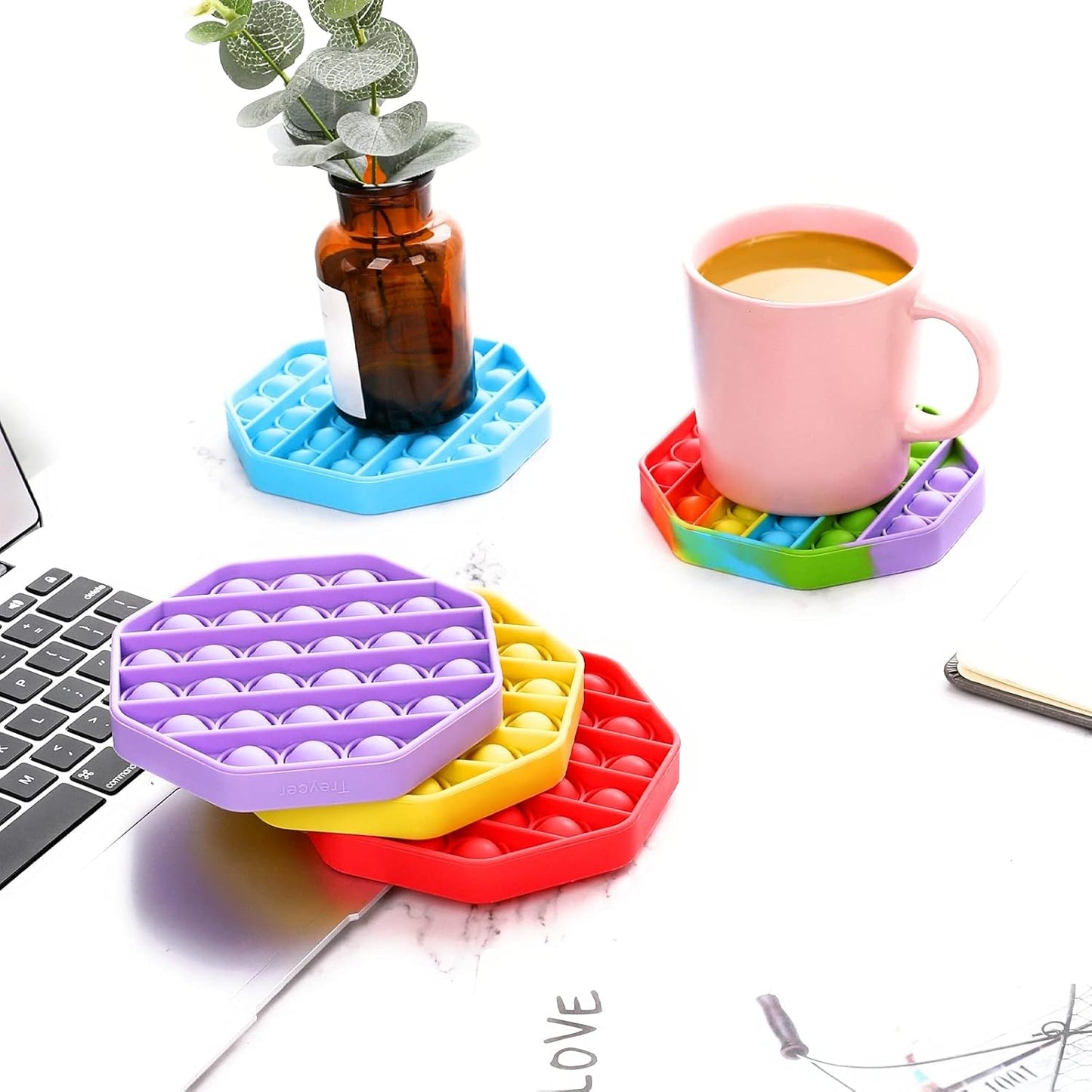 5 Pack Silicone Bubble Sensory Pop Fidget Toy, Office Toys, Anxiety Relief Squeeze Sensory, Autism, ADHD and Special Needs Stress Reliever, 5 Colors Including Rainbow by Treycer