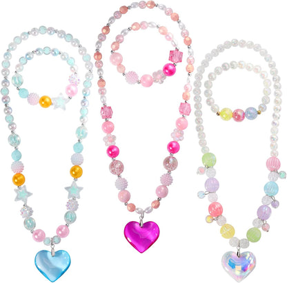 PinkSheep Toddler Jewelry Kids Necklace Choker and Bracelet 3 Pack 9pcs, Little Girls Jewelry In Box, Flower Girl Gift Kids Girls Accessories