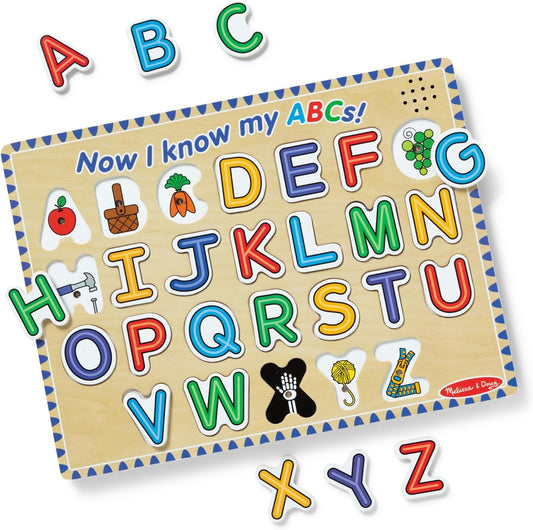 Melissa & Doug Wooden Alphabet Sound Puzzle - Wooden Puzzle with Sound Effects (26 pcs) - FSC Certified