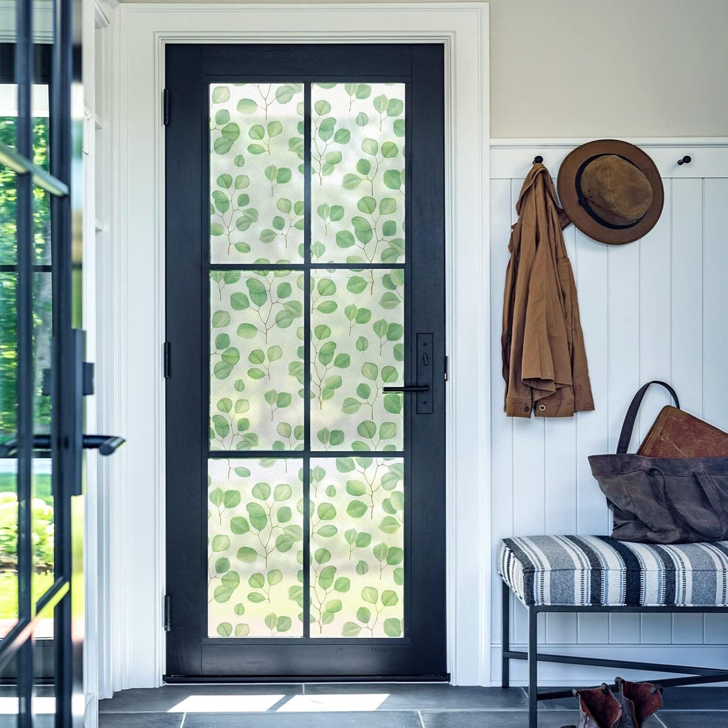 Leaf Pattern Window Tint with Installation Tools, Blackout Window Cover, Sun Blocking Window Tint for Home (Full Blackout Opaque, 17.7'' x 78.7'')