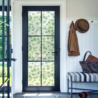 Leaf Pattern Window Tint with Installation Tools, Blackout Window Cover, Sun Blocking Window Tint for Home (Full Blackout Opaque, 17.7'' x 78.7'')