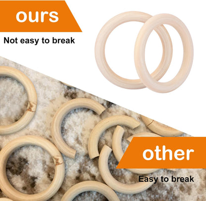 50 Pack 3.15 inch Unfinished Wooden Rings Natural, Wood Craft Rings for DIY Crafts, Jewelry Making, Macrame & Home Decor