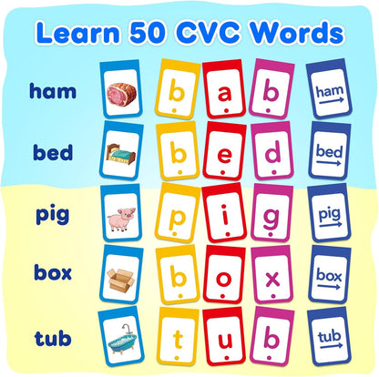 CVC Word Games,Phonics Flash Cards for Preschool Kindergarten Learning Activity,Spelling Reading Manipulative Educational Toy Speech Therapy Homeschool Classroom School Teacher Supplies
