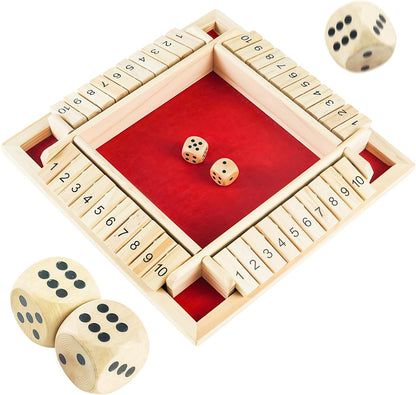 Shut The Box Game, 2-4 Player Family Wooden Board Table Math Games, Travel Games, Stocking Stuffers, Board Games, 2 Dices Tabletop Toys for School Supplies, Christmas Party Favors (8.6 Inches) ﻿