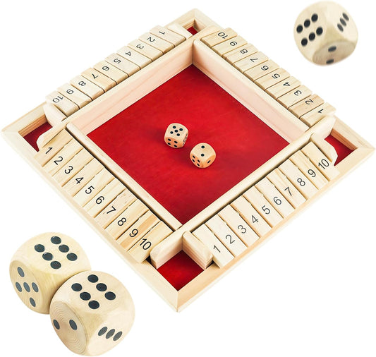 Shut The Box Game, 2-4 Player Family Wooden Board Table Math Games, Travel Games, Stocking Stuffers, Board Games, 2 Dices Tabletop Toys for School Supplies, Christmas Party Favors (8.6 Inches) ﻿