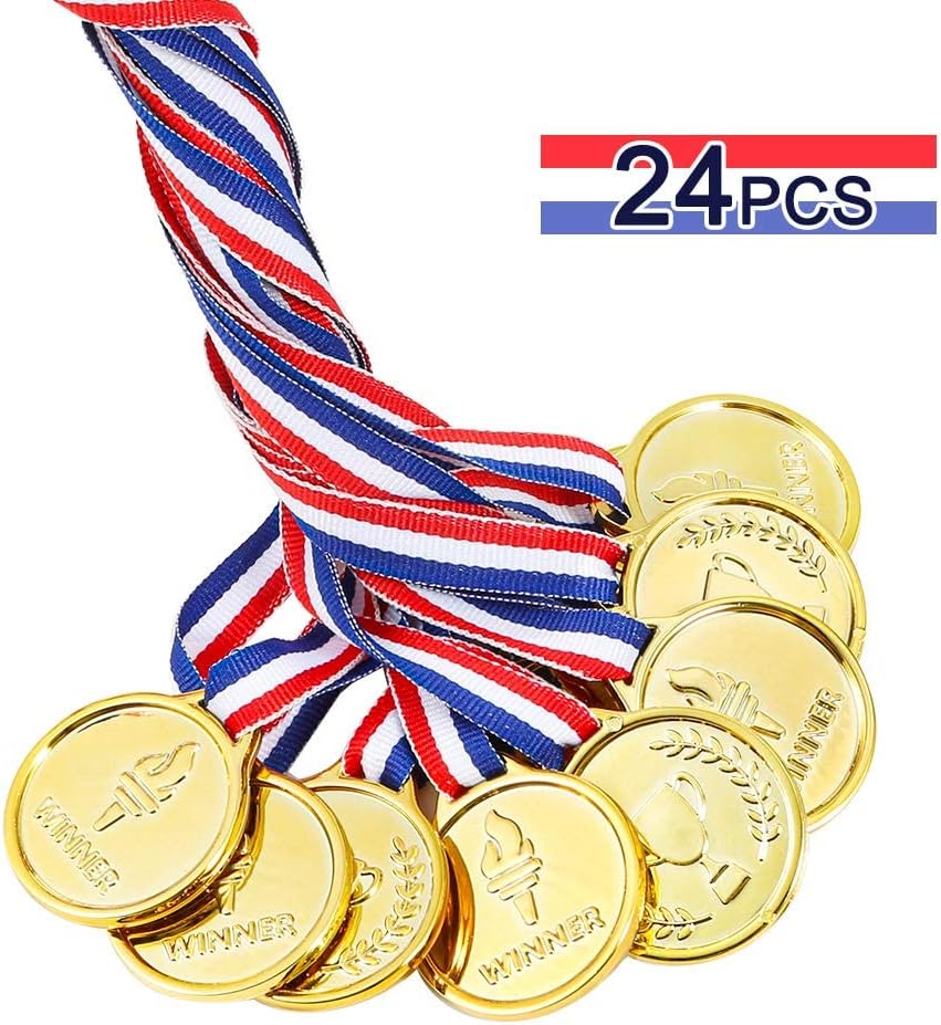 Caydo Gold Medals for Kids, Plastic Medals for Awards Winner Award Medals for Children's Game Prizes, School Sports Games, Competitions, Family Gatherings(24PCS/100PCS)