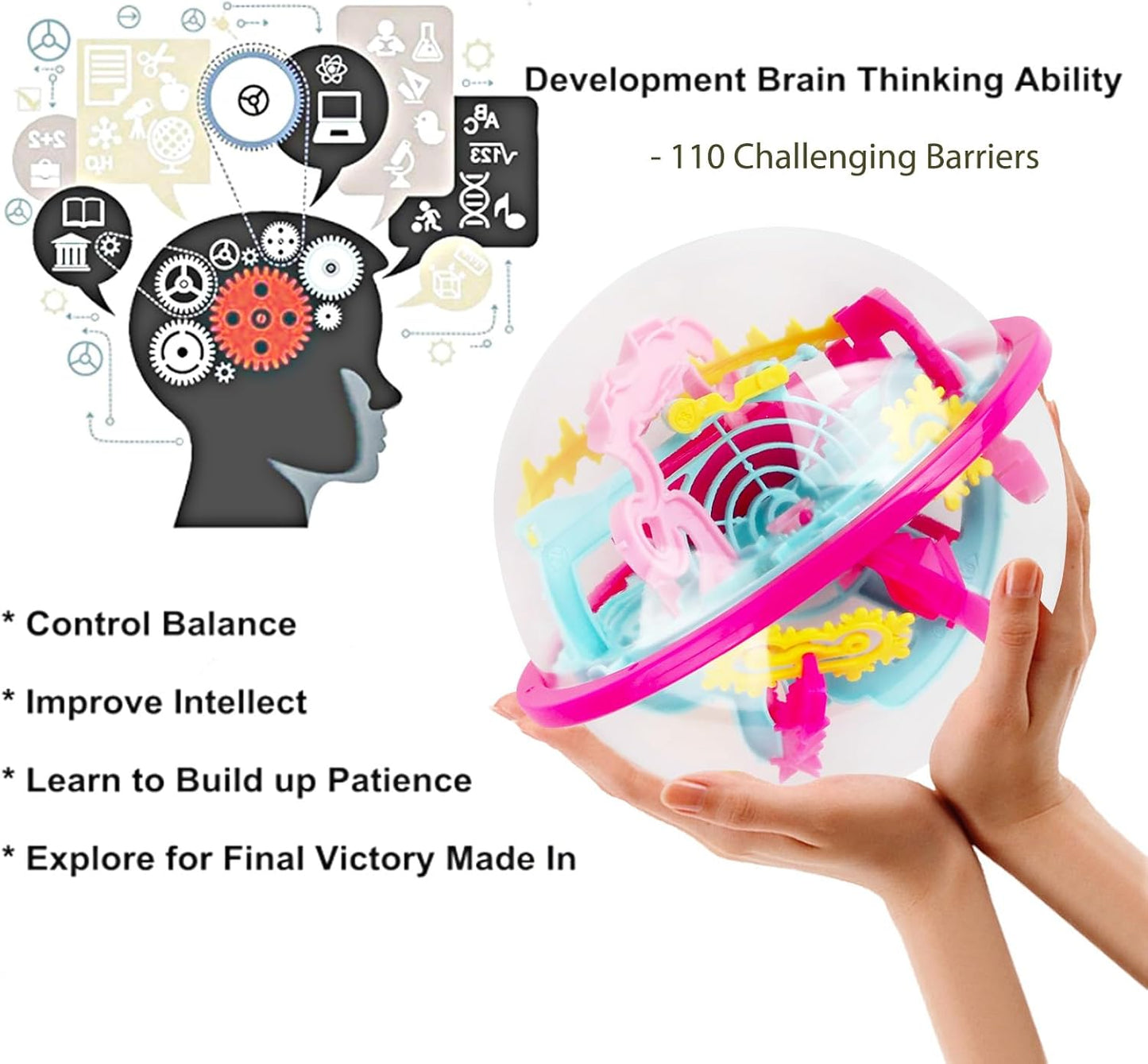 3D Maze Ball, Brain Teaser Puzzle Ball Interactive Maze Sphere Game (12cm,4.7’’) with 110 Obstacles Labyrinth Puzzle Ball for Kids Education Toys