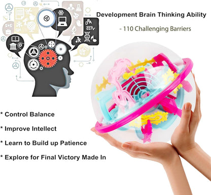 3D Maze Ball, Brain Teaser Puzzle Ball Interactive Maze Sphere Game (12cm,4.7’’) with 110 Obstacles Labyrinth Puzzle Ball for Kids Education Toys