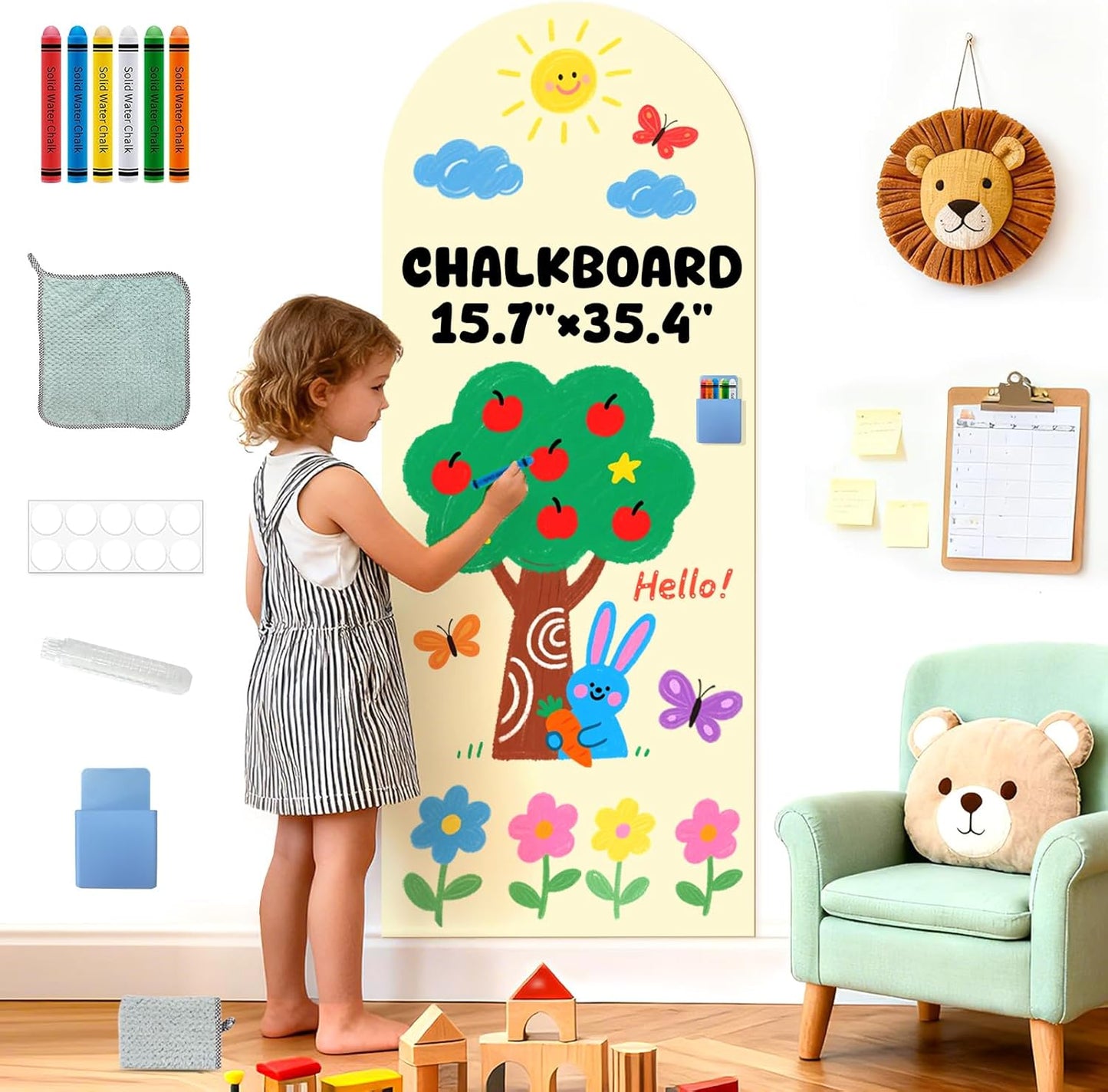 8 PCS Magnetic Wall Decals for Kids Magnetic Chalkboard Peel and Stick Magnet Sheets Board Sticker Tangram Puzzle Self Adhesive Contact Paper Dry Erase Blackboard for Playroom Homeschool 15.7"x10.4"