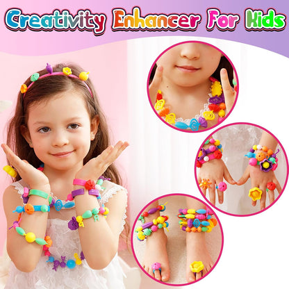 FUNZBO 650pcs Pop Beads - Jewelry Making Kit for 3 4 5 6 7 8 Year Old Little Girls, Arts and Crafts Toys for Kids, Necklace Bracelet Creativity Snap Set Birthday Gifts