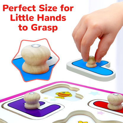 ABC Puzzle for Toddlers, Wooden Montessori Toys for Baby Boys and Girls, ABC Alphabets Learning for Toddler, Educational Alphabet Learning Toys, Peg Puzzle Board for Preschool Kids by Lucas & Friends