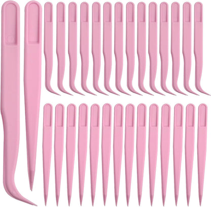 AGNURCADE 30pcs Plastic Tweezers for Crafts- Bulk Pack, Straight/Bent/Curved Tweezers Set for DIY Beads Jewelry Making Multipurpose Tweezer for Women Jewelry Making Tools for Handmade Crafts Stickers