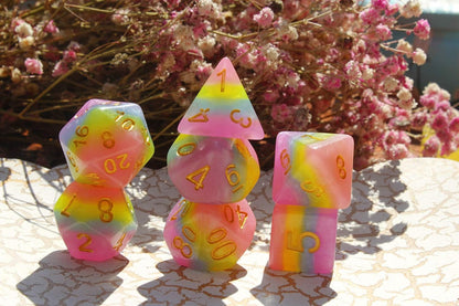Polyhedral DND Dice Set RPG Rainbow Dice for Dungeons and Dragons(D&D) Role Playing Game,MTG,Pathfinder,Table Game,Math Games Dice Set with Dice Pouch