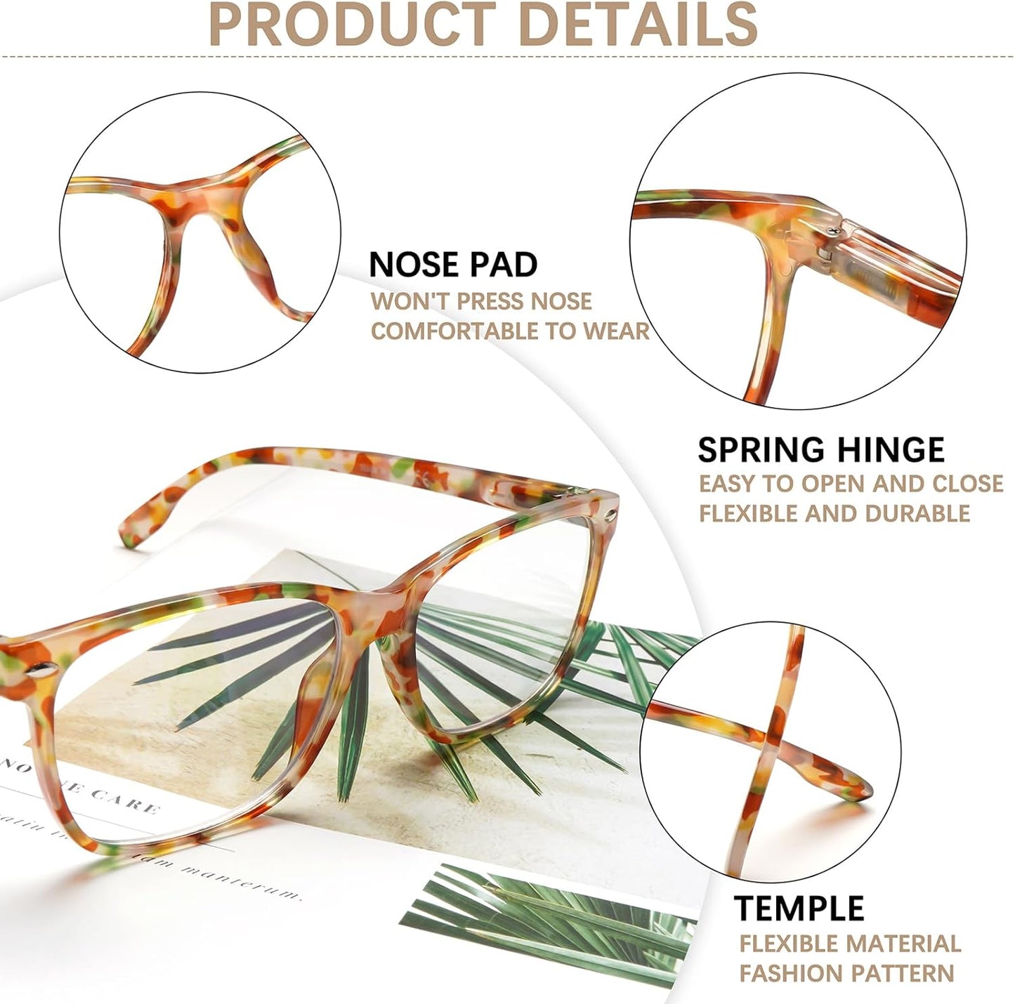 CLASAGA Progressive Multifocus Reading Glasses for Women, Pattern Print Blue Light Block Stylish Ladies Computer Readers