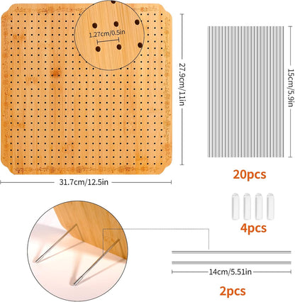 CraftyManor 7.6 in Blocking Boards for Crochet Projects with Rose Pattern, Crochet Blocking Board with Pegs, Granny Square Blocking Board with 20 Stainless Steel Pegs, Bamboo