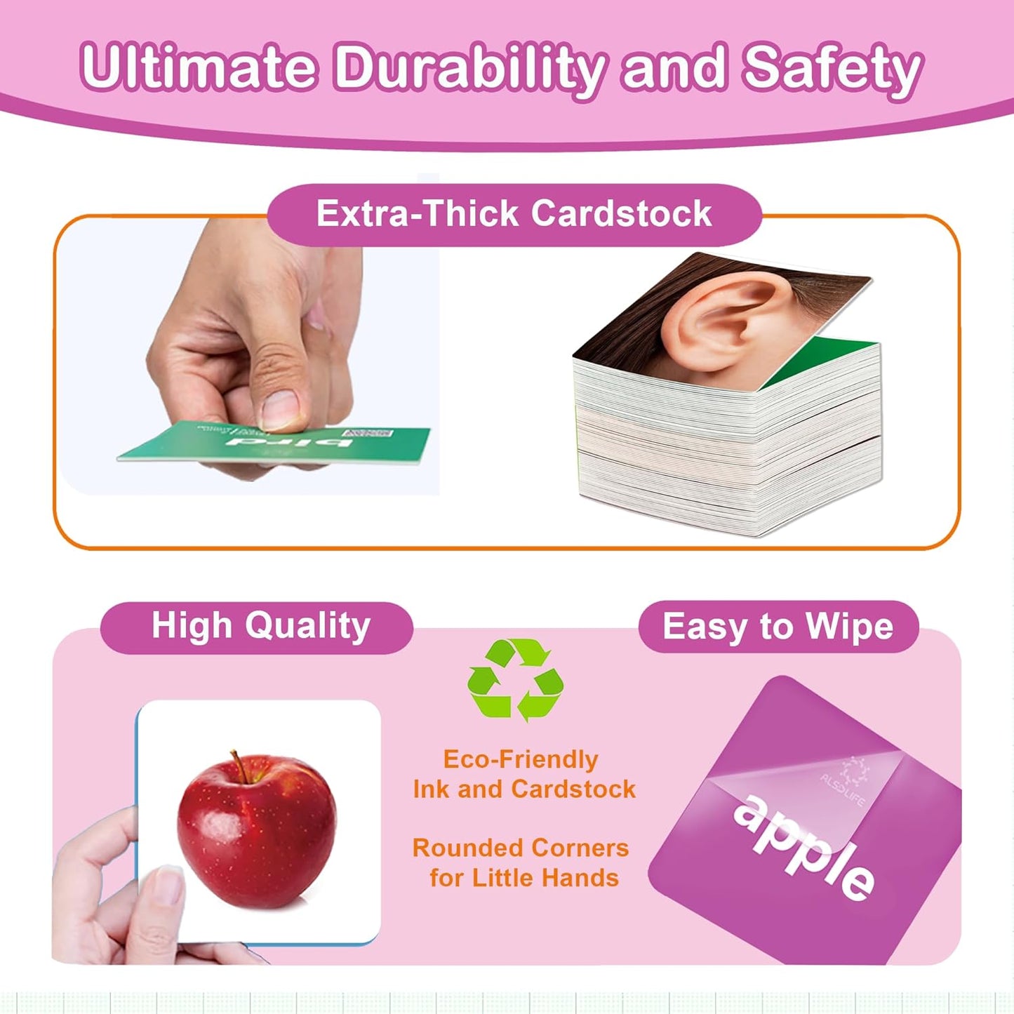 Thick Baby Flash Cards for Toddlers 1-3 Sight Words Flash Cards for Kindergarten，50 First Words Fun Video Flash Cards for Toddlers，Learning Resources Kids Aba Therapy Materials