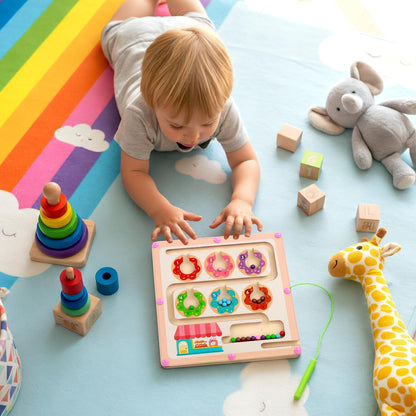 QimuMku Montessori Busy Board for Toddlers 2-4 - Magnetic Color and Number Maze Wooden Ice Cream Matching Game 1-6 Counting Learning Toys for Boys Girls Road Trip Essentials