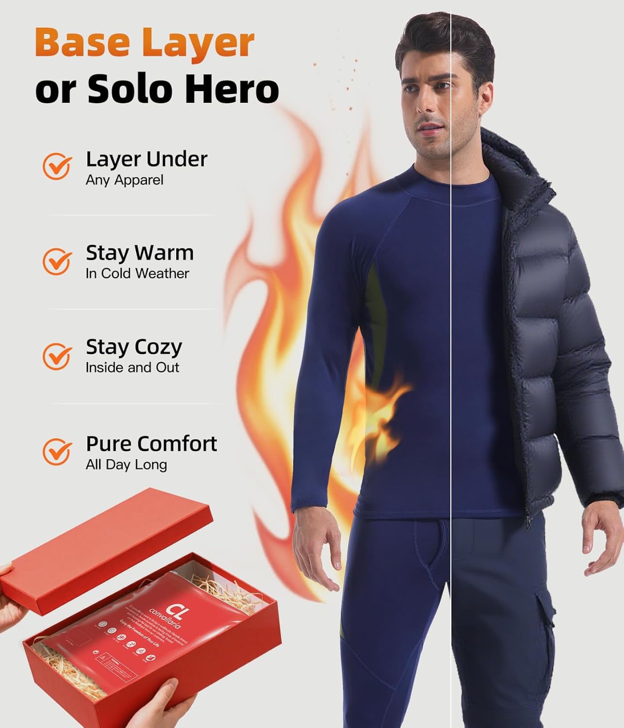 CL convallaria Thermal Underwear Long Johns Set Mens Winter Gift Hunting Gear Sport Base Layer Bottom Top - Colors A
