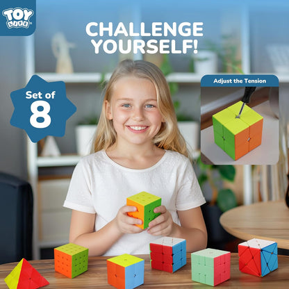 STEAM Life Speed Cube Set, Speed Cube Set of 2x2 3x3 4x4 Megaminx and Pyramid Cube Smoothly Stickerless Magic Cubes Collection for Kids & Adults