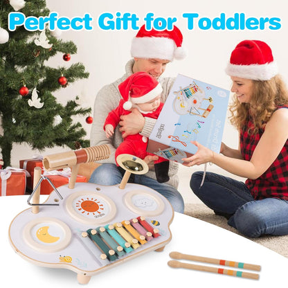Twefex Montessori Spinning Drum, Montessori Toys for Babies 6-12 Months, Montisory Baby Toys for 1 Year Old Infant, Wooden Toy for Baby