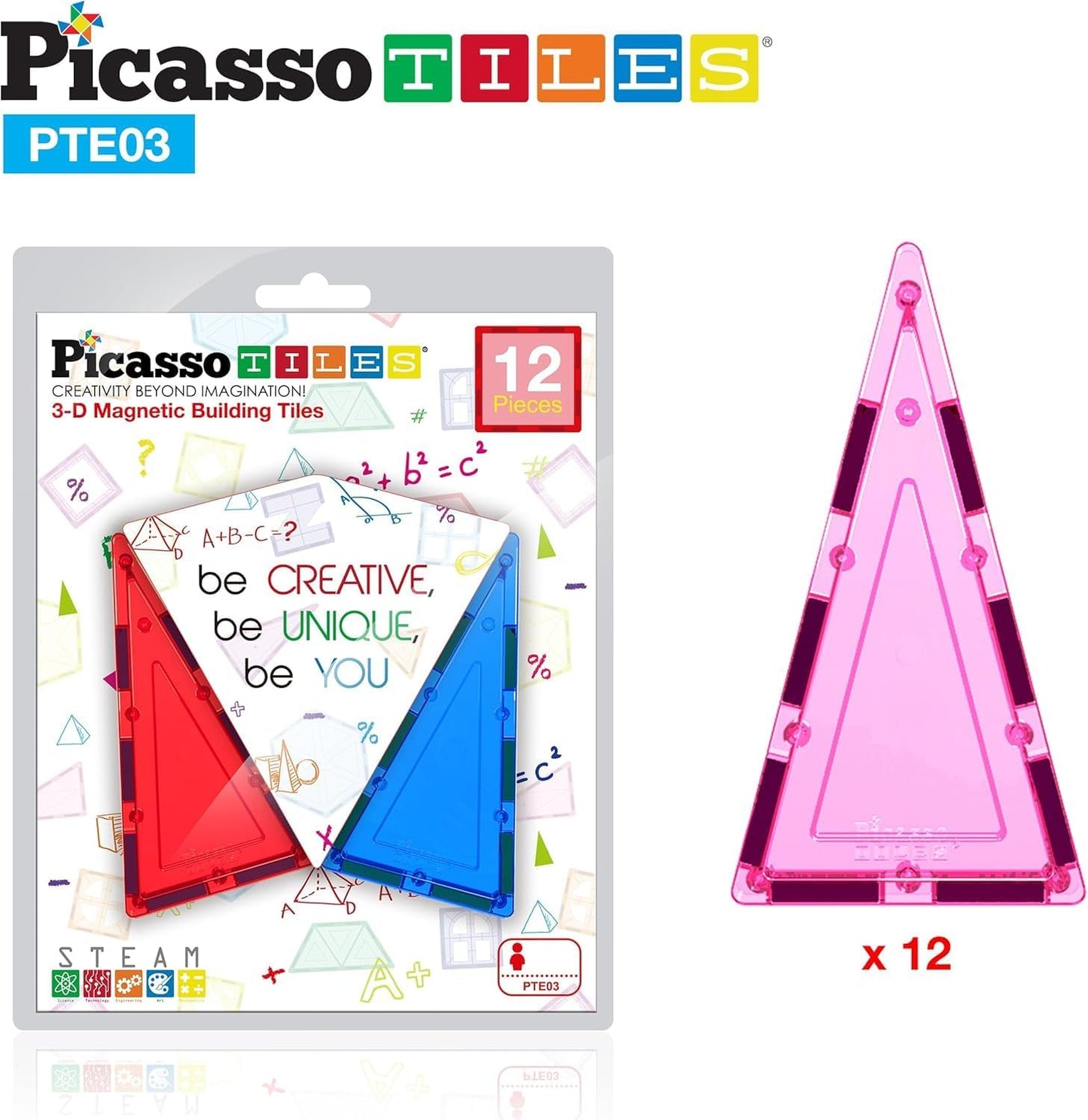 PicassoTiles 4pcs Magnetic Building Block Large Square Shape Magnet Tiles Construction Toy STEM Learning Kit Educational Playset Playboard Pretend Play Stacking Blocks Child Brain Development PTE09