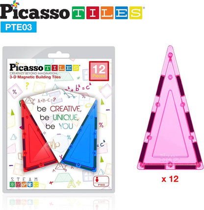 PicassoTiles 4pcs Magnetic Building Block Large Square Shape Magnet Tiles Construction Toy STEM Learning Kit Educational Playset Playboard Pretend Play Stacking Blocks Child Brain Development PTE09