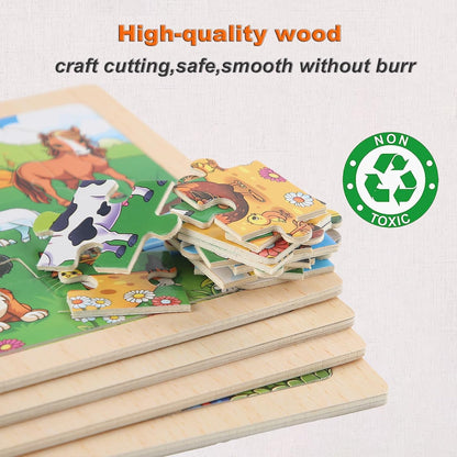 4 Sets of Wooden Puzzles, Each Set has 24 Pieces, Including Castle Unicorn Princess, for Toddlers 3-5, Puzzles for Kids Ages 4-6, Preschool Educational Brain Teaser Toys for Girls 3 4 5 6 Years Old.