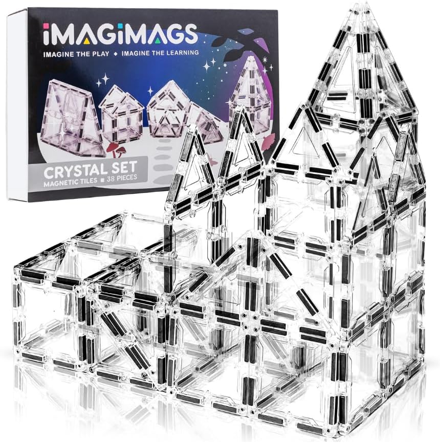 Magnetic Building Tiles, 38 Piece Transparent Clear Crystal Set for Boys Girls Kids, Educational Creative Learning Activity Building Block Toddler Toys, STEM, Children Ages 3 Years +
