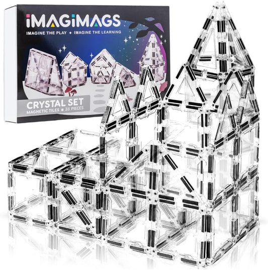 Magnetic Building Tiles, 38 Piece Transparent Clear Crystal Set for Boys Girls Kids, Educational Creative Learning Activity Building Block Toddler Toys, STEM, Children Ages 3 Years +