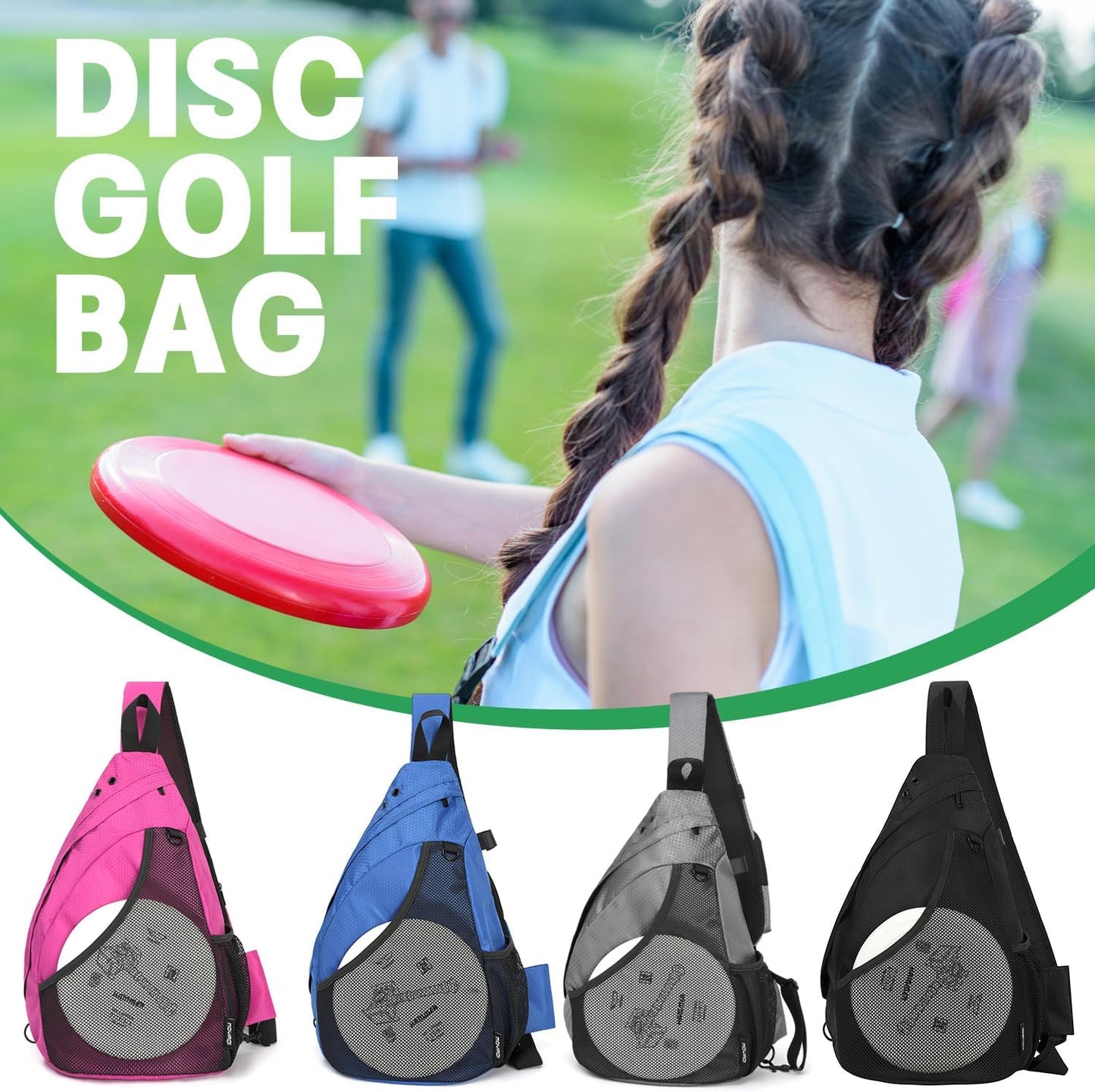 MOYAQI Disc Golf Bag with Retriever Holder and Storage Pockets, Disc Golf Backpack with 8-10 Disc Capacity, Padded Adjustable Strap and Back Panel, Lightweight and Durable