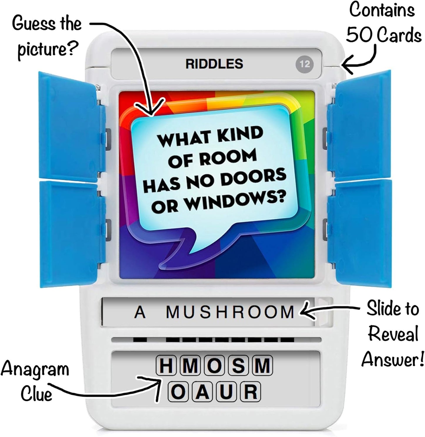 100 PICS Brain Teasers Travel Game - Solve 100 Puzzles | Flash Cards with Slide Reveal Case | Card Game, Gift, Stocking Stuffer | Hours of Fun for Kids and Adults | Age 6+