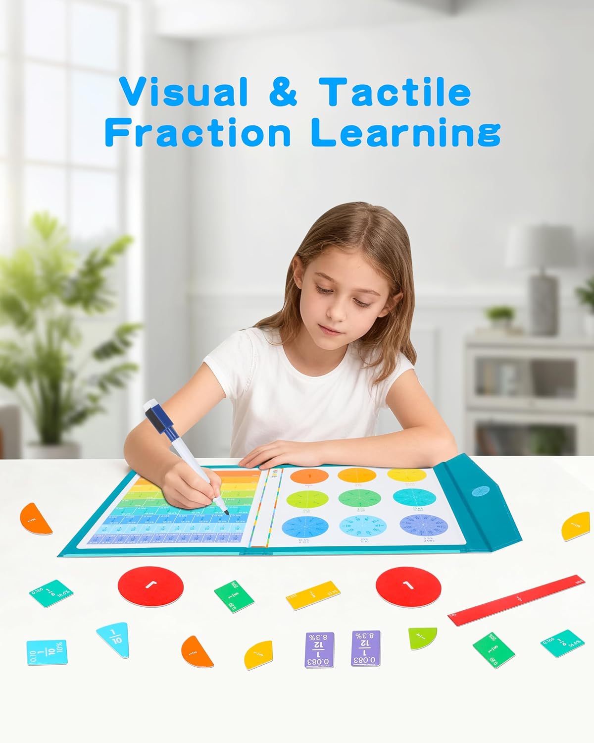 Magnetic Fraction Demonstration Book, Magnetic Fraction Tiles & Circles Educational Puzzle Set, Montessori Fraction Playbook for Kids, Math Manipulatives for Elementary School