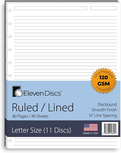 Eleven Discs Discbound Paper, Junior Size Mileage Log Sheets - Premium 120gsm Heavyweight Notebook & Planner Refills - 8 Discs, 5.5 x 8.5 in - Punched for Circa, Arc, TUL (50 Sheets)