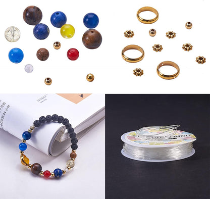 SUNNYCLUE 1 Box 300+Pcs DIY 10 Sets Solar System Bracelets Kit Universe Galaxy The Nine Guardian Planets Bracelet Necklace Tiger Eye Bead Natural Gemstone Beads for Jewelry Making Kits Craft