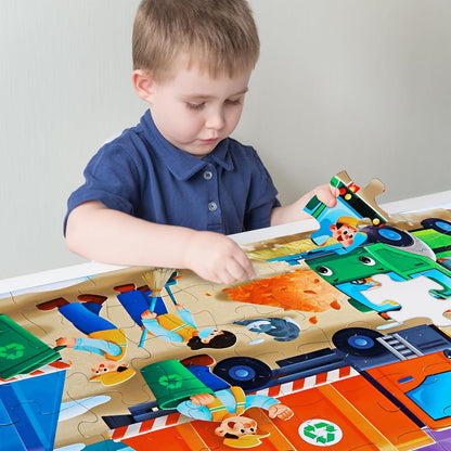 Jumbo Floor Puzzle for Kids,Construction Site Jigsaw Large Puzzles,48 Piece Construction Vehicle Puzzle for Toddler Ages 3-5,Children Learning Preschool Educational Toys,Gift for 4-8 Years Old