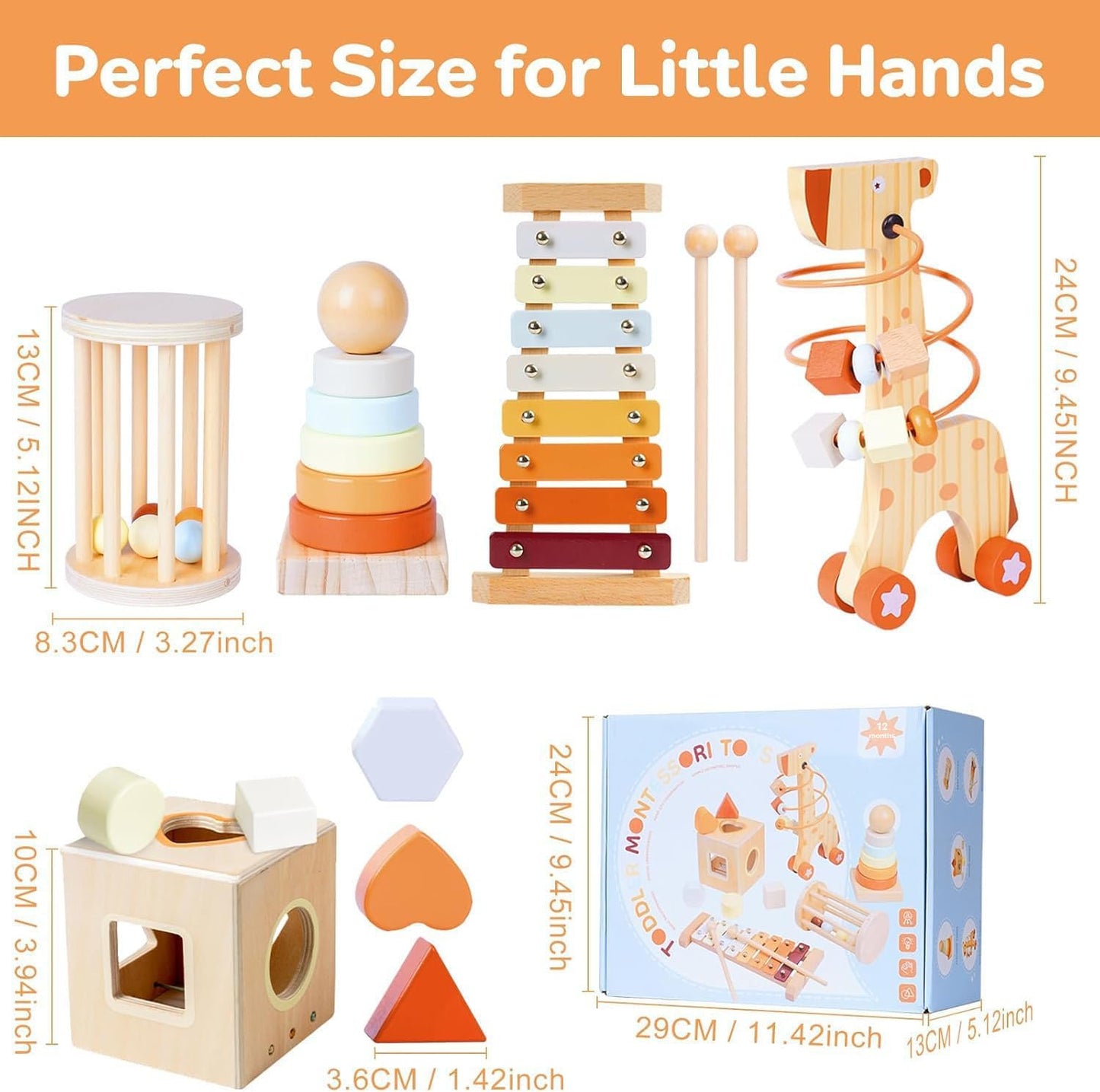 Wooden Montessori Toys for 6-12 Months,Montessori Baby Blocks Toy for 6-12-18 Months,Shape Sorting,Xylophone,Development Toys for Girls Boys Birthday Chiristmas Gifts