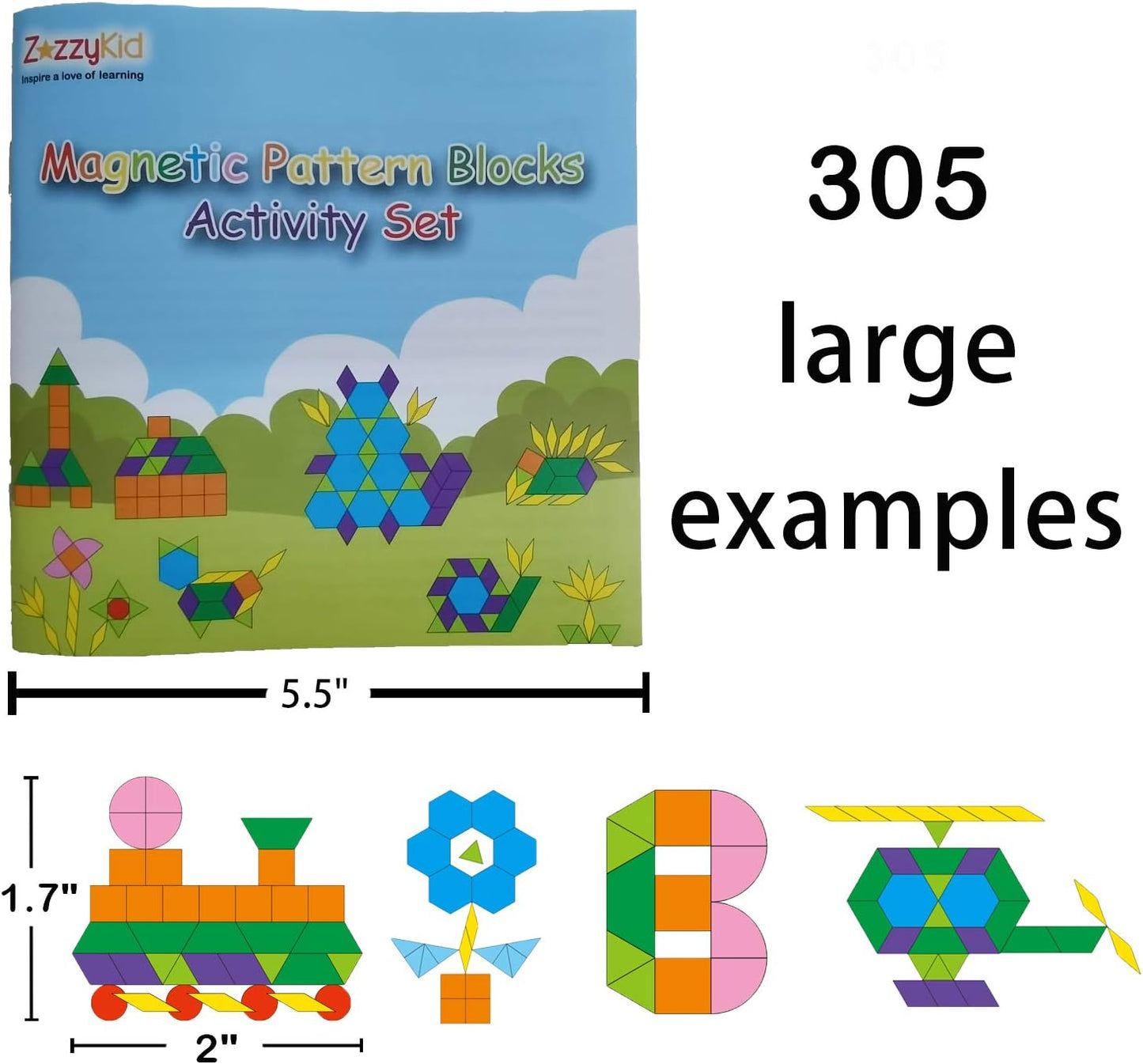 ZazzyKid Kids Magnetic Pattern Blocks Set: 216 PCS Geometric Shape Puzzles Tangram - STEM