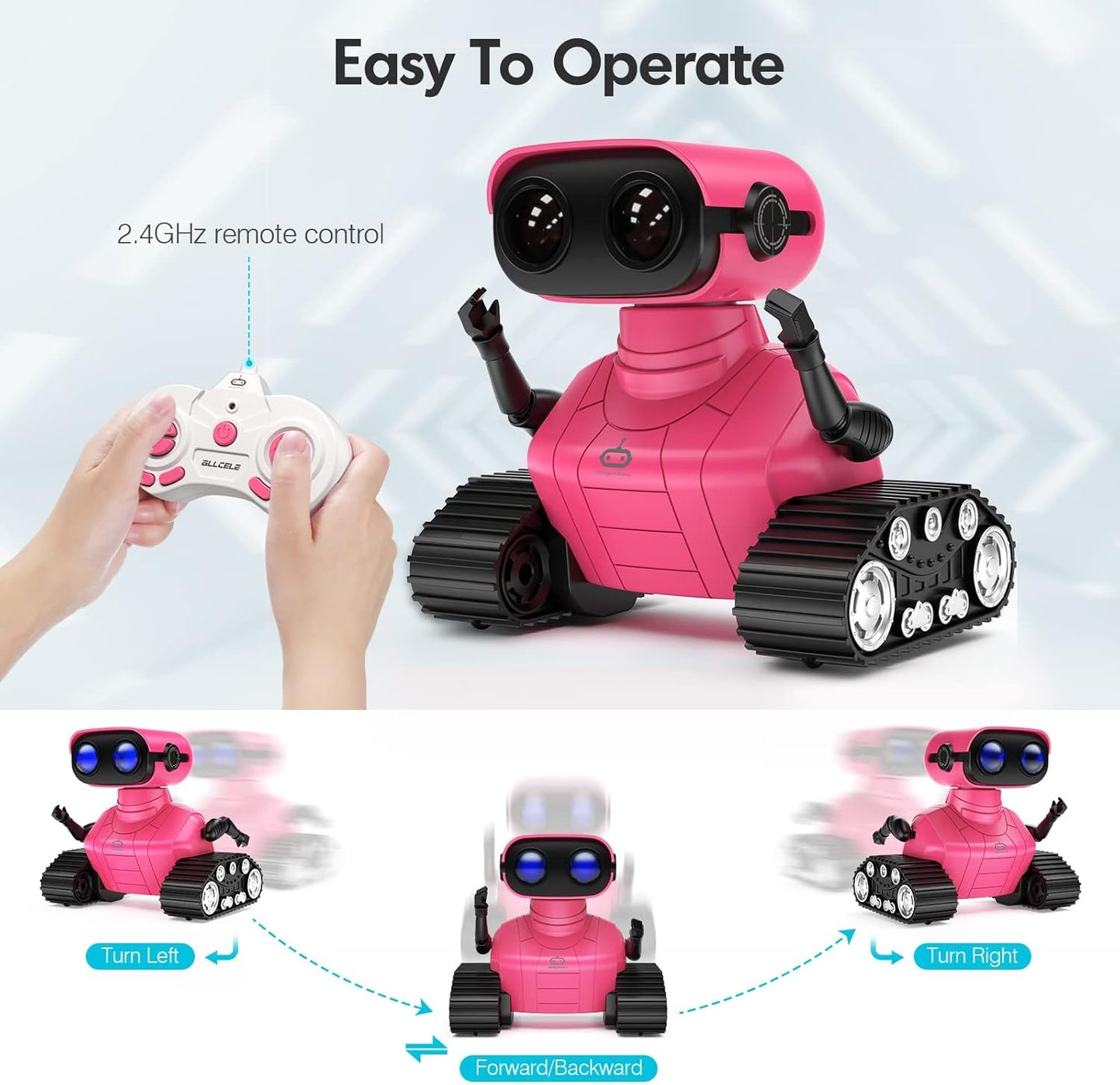 ALLCELE LED RC Robot Toys for Girls with Programming, Music, Demo and LED Function, Remote Control Robot Toy, Gift for Girls 3-8 Years Old Blue Pink