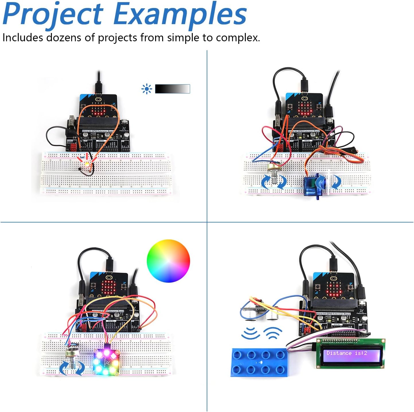 Freenove Super Starter Kit for BBC Micro:bit (Not Included, Works with V1 & V2), 266-Page Detailed Tutorial, 191 Items, 38 Projects, Blocks and Python Code