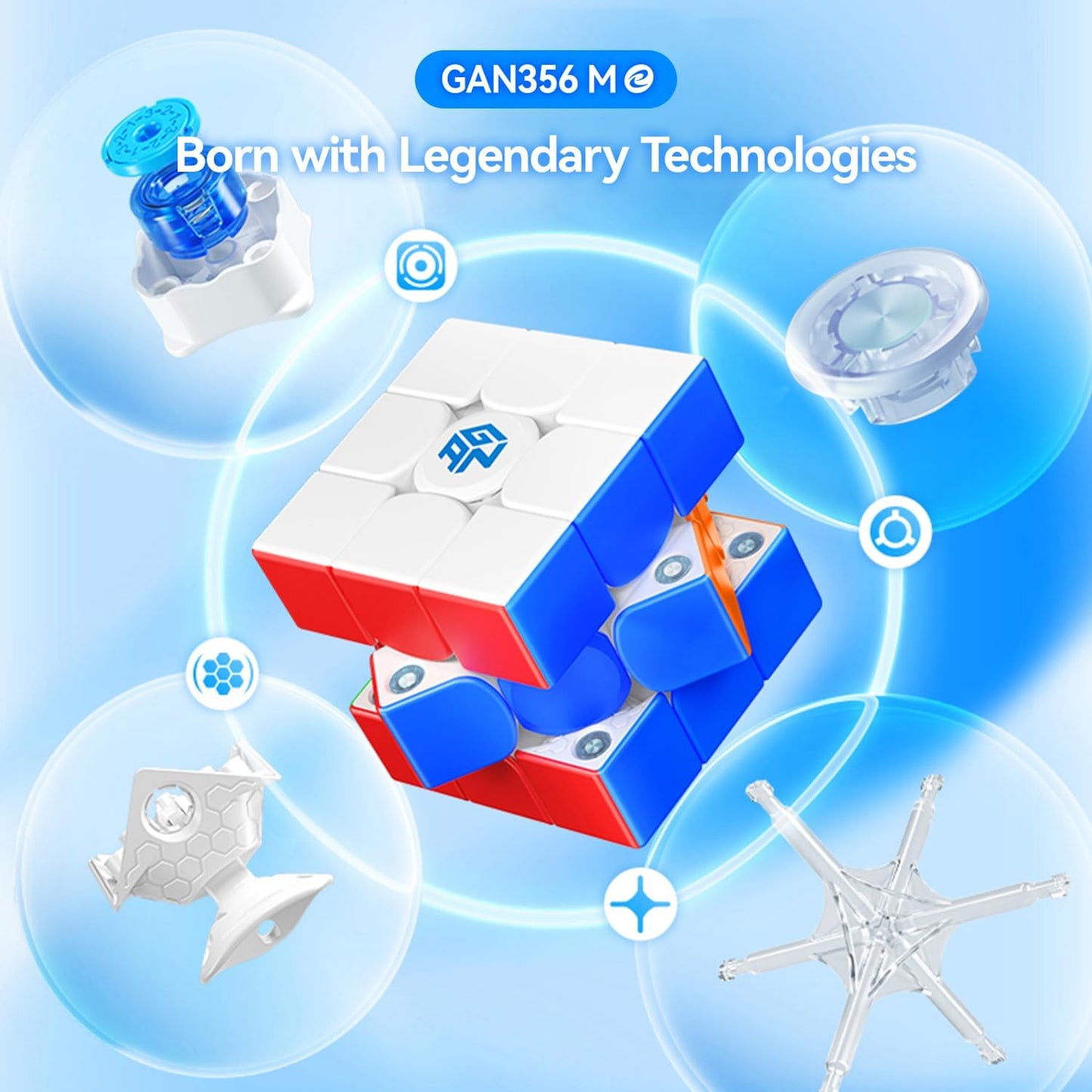 GAN 356 ME, Speed Cube 3x3 Magnetic Puzzle Toy with 48 Magnets GES Pro+ Customized 12 Tension Settings, Ideal for Children Kids Adults, GAN 356 M Upgraded Version, Frosted Version