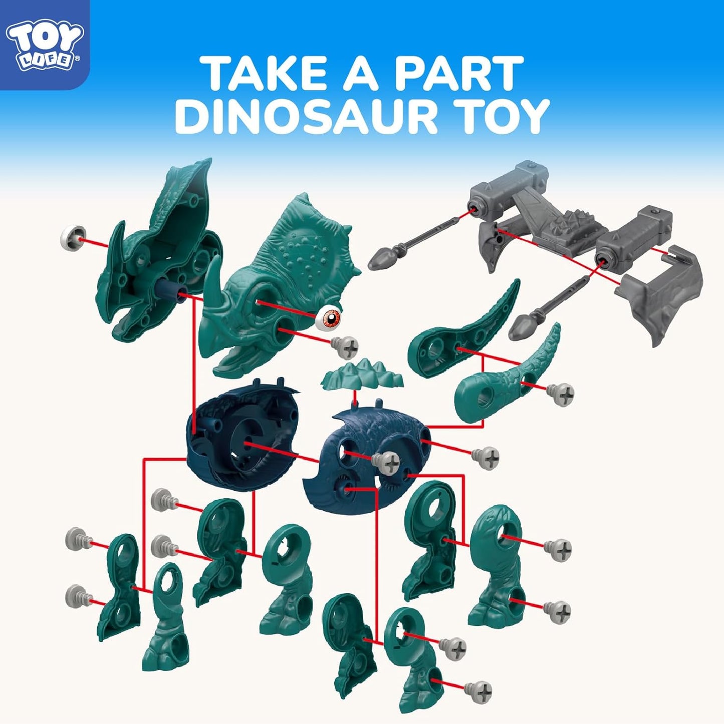 TOY Life 3-Pack Take Apart Dinosaur Toys for 3, 4, 5, 6, 7 Year Old Boys, Kid Dinosaur Toy with Electric Drill Tool Set, STEM Building Construction Toys, Educational Birthday Gifts for Toddlers