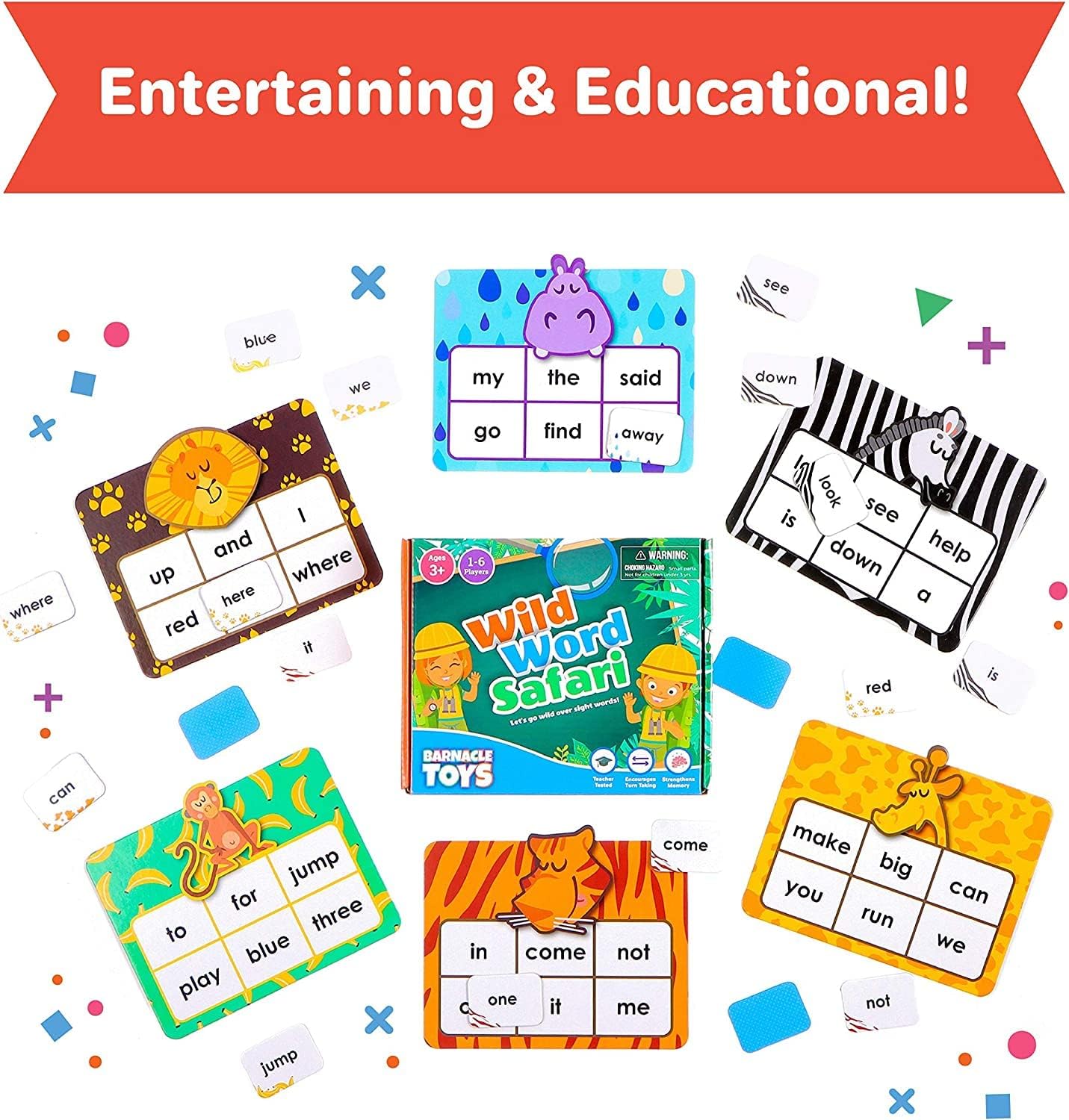 Barnacle Toys Wild Word Safari - CVC Sight Word Reading Games, Primary Phonics Flash Card Alternatives for Kids, Learning Activities/Resources and a Classroom Must Have