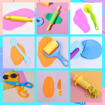 Kleeblatt Dough Tools Set for Kids - 19 Pcs Playdough Kit with 9 Basic Dough Tools, 9 Double-Headed Clay Carving Tools & Cleaning Brush, Safe for Toddlers Ages 2-8, for Clay/Plasticine/Sand
