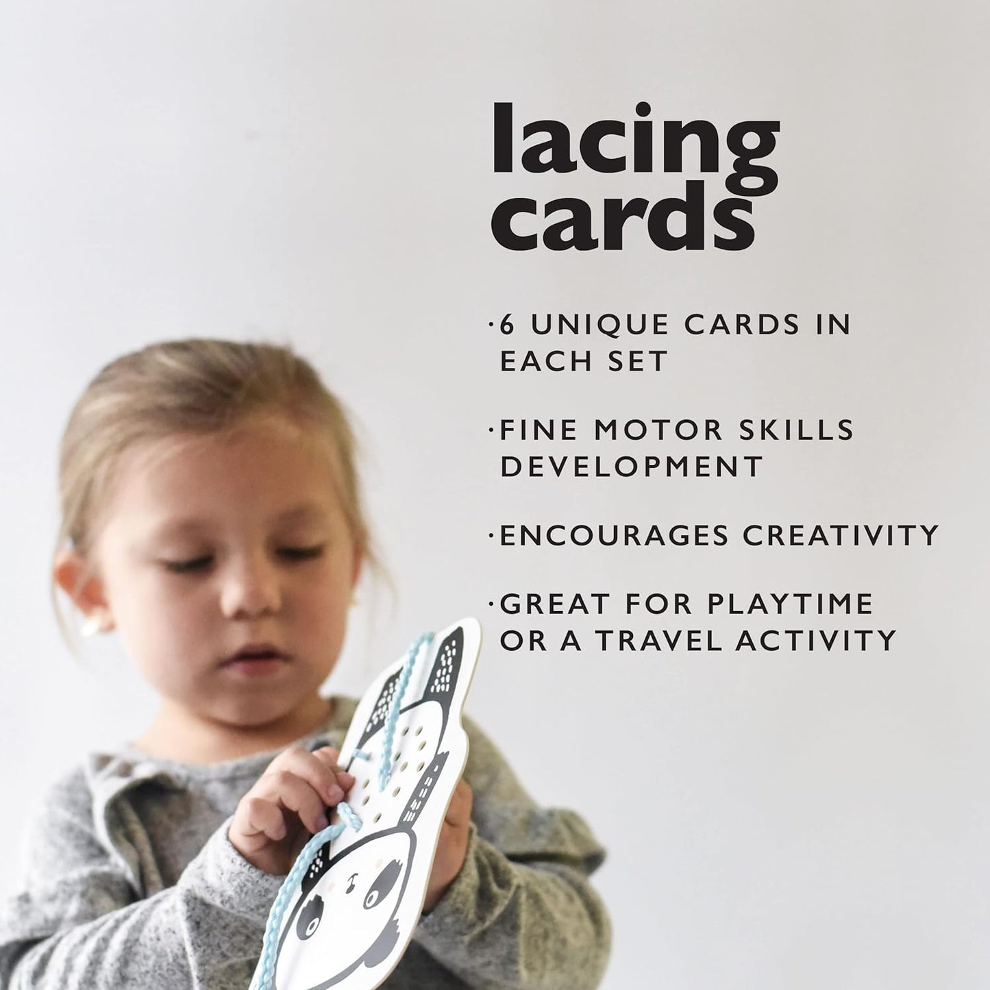 Wee Gallery Baby Animals Lacing Cards, Sewing Board and Travel Game for Toddlers and Preschoolers, Fine Motor Skills Toy, Montessori-Inspired Educational Kids Craft Activity for Ages 3+